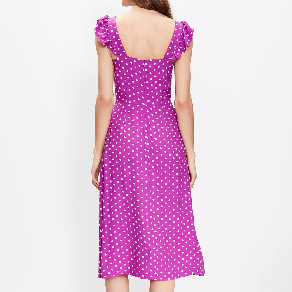 LOFT Dotted Ruffle Strap Pocket Midi Dress - Picture 3 of 7